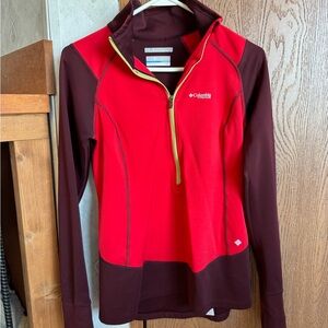 Columbia Red and Burgundy Quarter-Zip Pullover Wind Defender size small